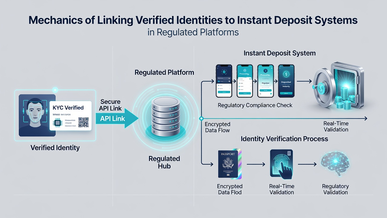Illustration des technischen Ablaufs bei der Verknüpfung verifizierter Identitäten mit Einzahlsystemen